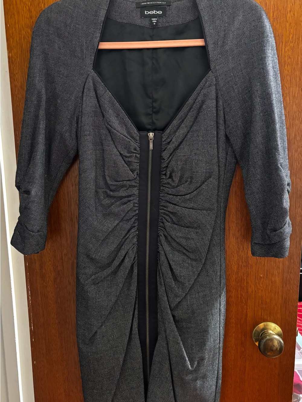 bebe Gray Ruched Zip-Front Dress